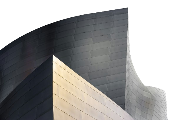 Minimalist abstract architectural curved panels with gold and grey metallic tones